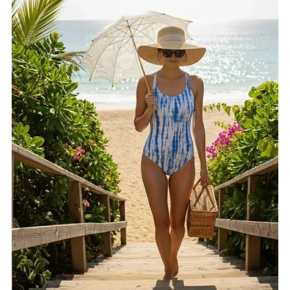 Michael Kors 1pc Blue Striped Swimsuit NWT Size 10 - Picture 10 of 10